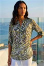 Lime Animal Print Burnout V-Neck Stretch Shirt , Image 1 of 4