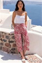 Wine Petite Print Linen Blend Cropped Trouser , Image 1 of 4