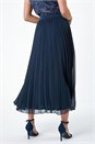 Navy  Petite Pleated Elastic Waist Maxi Skirt, Image 3 of 4