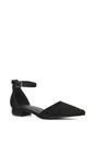 Black XY LONDON Black 'Jenny' Low Heel Flat Pointed Toe Ankle Strap Court Shoes, Image 2 of 5