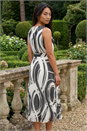 White Petite Print Tie Waist Pleated Dress, Image 3 of 4