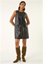 Black Faux Leather Pocket Detail Dress, Image 1 of 5