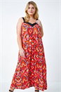Orange Curve Contrast Print Stretch Midi Dress, Image 1 of 5