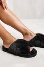 Black 'Cuddle' Cross Over Fluffy Slippers, Image 1 of 4