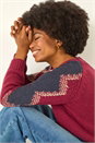 Burgundy Colour Block Soft Knit Jumper, Image 4 of 5