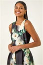 Black Floral Motif Premium Stretch Midi Dress, Image 4 of 5