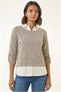 Beige 2 in 1 Mock Shirt Textured Knit Jumper, Image 2 of 6