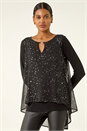 Black Ring Front Foil Tunic Top, Image 5 of 6