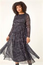 Black Curve Abstract Swirl Midi Dress, Image 1 of 5