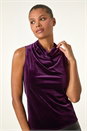 Purple Velvet Cowl Neck Stretch Top, Image 1 of 5