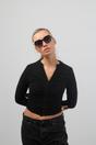 Black Ruby Rocks Metal Tip And Angled Temple 'Mykonos' Sunglasses In Black, Image 2 of 4