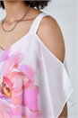 Ivory Floral Print Cold Shoulder Overlay Top, Image 5 of 5