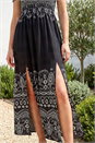 Black Border Print Bardot Shirred Midi Dress, Image 4 of 4