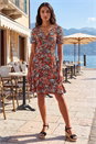 Rust Floral Print V-Neck Wrap Stretch Dress, Image 2 of 4