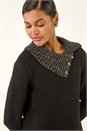 Black Collared Buttoned Knit Jumper, Image 1 of 5