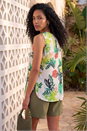Green Leaf Print Pleat V-Neck Vest Top , Image 3 of 4