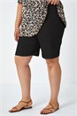 Black Curve Elastic Waist Turn Hem Stretch Shorts, Image 3 of 5