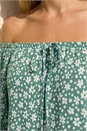 Sage Floral Puff Print Bardot Top , Image 4 of 4