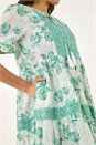 Teal Floral Print Tiered Midi Dress, Image 5 of 5