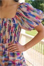 Pink Dusk Abstract Puff Sleeve Tiered Dress, Image 4 of 4