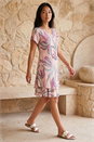 Light Pink Petite Leaf Print Layered Hem Dress, Image 1 of 4