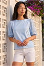 Blue Petite Embroidered Puff Sleeve Top, Image 2 of 4