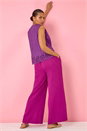Purple Cotton Embroidered V-Neck Crinkle Blouse, Image 6 of 6