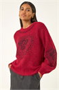 Wine Heart Embroidered Knit Jumper, Image 1 of 5