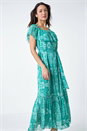 Teal Paisley Print Tiered Maxi Dress, Image 4 of 5