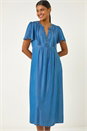 Denim V-Neck Midi Dress, Image 4 of 5