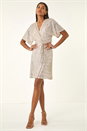 Silver Sequin Twist Front Stretch Dress, Image 2 of 7