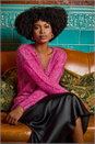 Cerise Buttoned Tinsel Knit Cardigan, Image 7 of 8