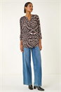 Light Pink Abstract Puff Print Stretch Top, Image 2 of 5