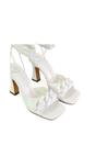 White XY LONDON White 'Rhegan' Lace Up Chain Detail Square Toe Block High Heel Sandals, Image 5 of 5