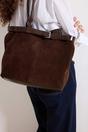 Dark Brown Women's Suede Shoulder Bag with Buckle Detail, Image 1 of 3