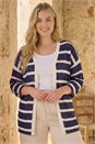 Navy Curve Stripe Crochet Knit Cardigan , Image 1 of 4