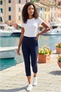 Navy Blue Petite Cropped Stretch Trousers, Image 1 of 4