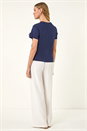 Petrol Blue Floral Applique T-shirt, Image 3 of 5