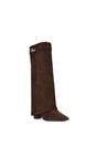Chocolate XY LONDON Chocolate 'Rayna' Block Heel Knee High Foldover Boots With Pointed Toe, Image 2 of 5