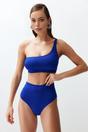 Royal Blue One Shoulder High Waist Bikini Set with Asymmetric Detail, Image 1 of 3