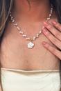 White Pearl Chain Necklace with Camellia Pendant, Image 4 of 6