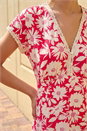 Red Daisy Print Lace Trim Midi Dress, Image 4 of 4