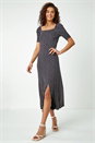 Black Polka Dot Print Midi Dress, Image 1 of 5