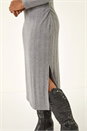 Grey Collar Ribbed Knit Midi Dress, Image 6 of 7
