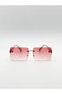 Pink SVNX Pink Square Rimless Sunglasses with Ombre Lens, Image 1 of 5