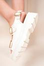 White Zora Chunky Double Buckle Studded Platform Sandals, Image 2 of 4