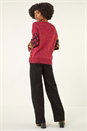 Maroon Colour Block Abstract Knit Jumper, Image 4 of 5