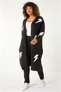 Black Curve Printed Longline Cardigan, Image 3 of 5