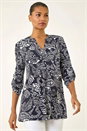 Navy  Abstract Print Buttoned Tunic Top, Image 4 of 5