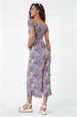 Blue Floral Shirred Stretch Bardot Jumpsuit, Image 3 of 5